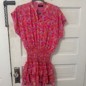 Bright Pink Floral Smocked Mini Dress